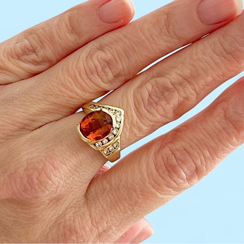 Custom-Made Madeira Citrine & Diamond 14K Gold Ring